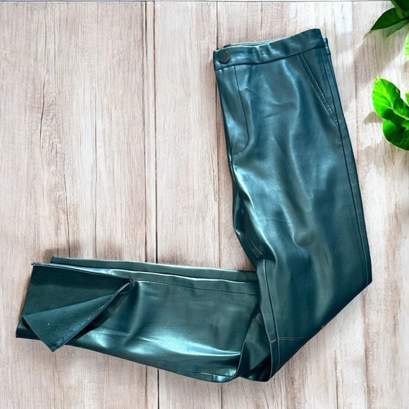 ZARA Womens Faux Leather Size M Ankle Zip High Waisted Black pants 4387/234 - Picture 8 of 11